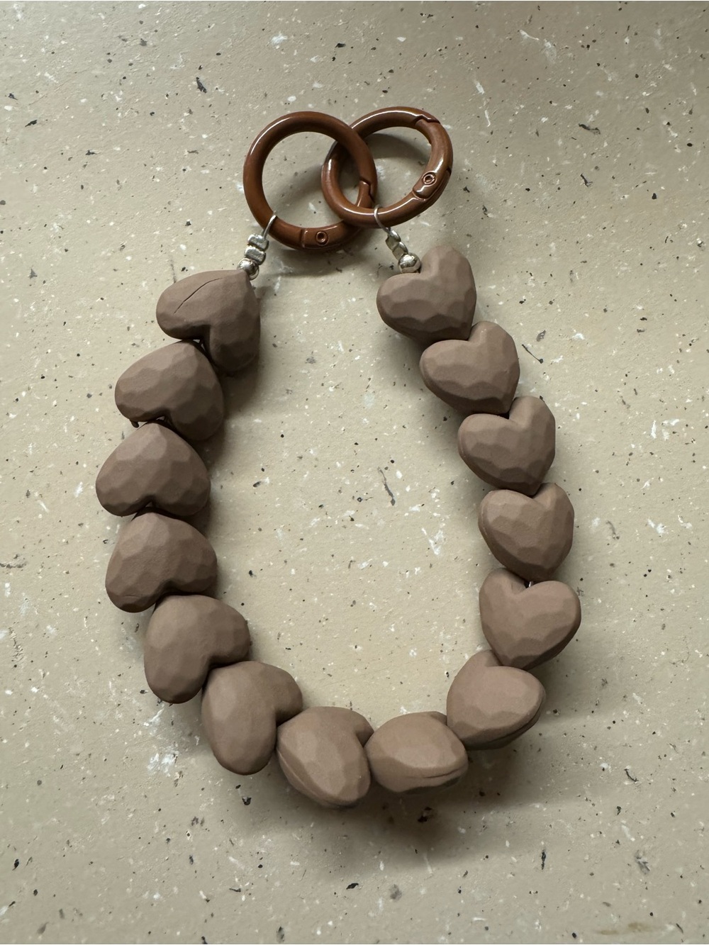 Taupe Heart Bead Bag Charm or Keychain